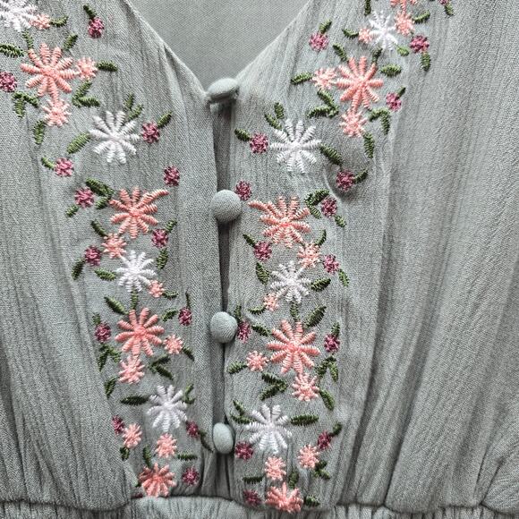 Blue Rain Women's Embroidered Floral Maxi Dress Flutter Sleeves Green Size Small - Picture 5 of 8